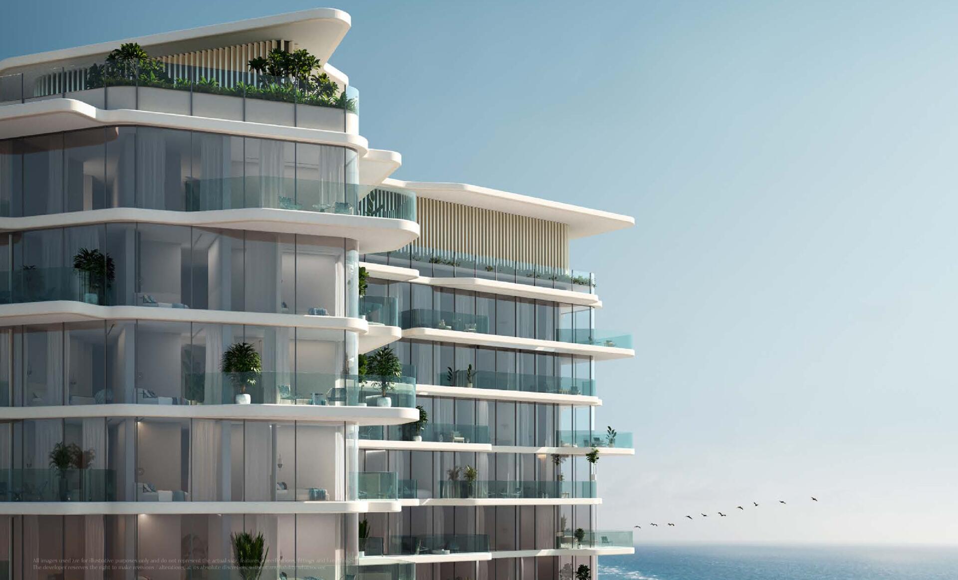 Distinctive curved balconies with ocean views