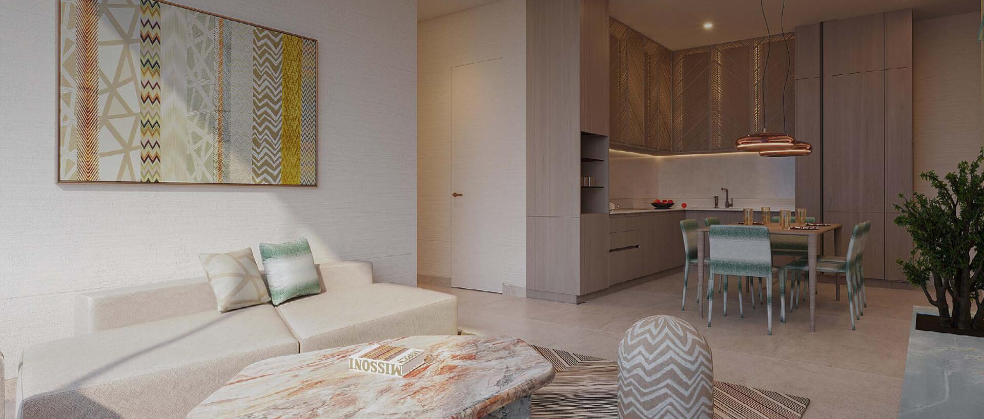 Missoni signature geometric patterns in living room